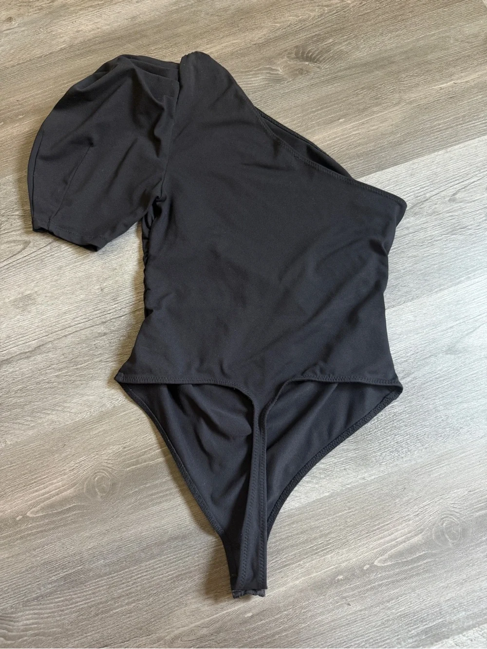 Free People One Shoulder Puff Sleeve Black Bodysuit Small Stretchy